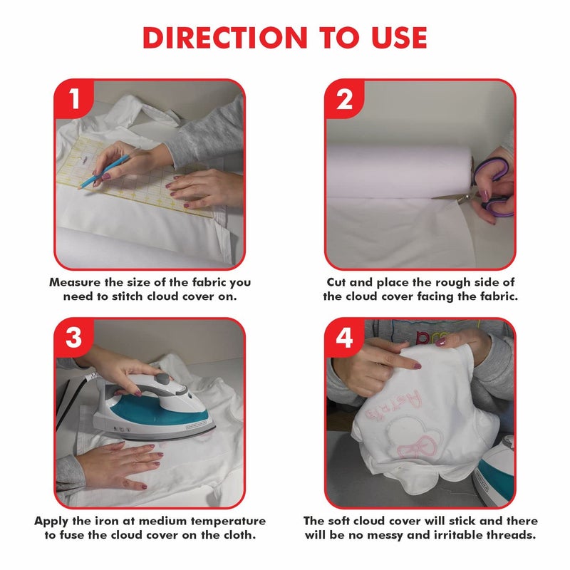 Superpunch Cloud Cover Stitch 14.5 inch x 25 Yard Roll, SuperStable Lightweight Stabilizer Iron On Over The Back Fusible, Iron On Soft Cutaway Stabilizer Embroidery Machines Backing White Made in USA - Image 4